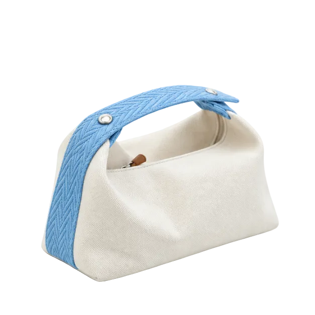 Sky Blue Strap Cream Canvas Handbag Tote-1