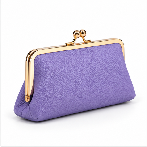 Lavender Pebbled Leather Kiss-Lock Clutch Purse