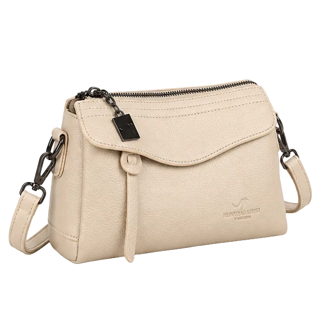 Elegant Beige Textured Crossbody Shoulder Bag