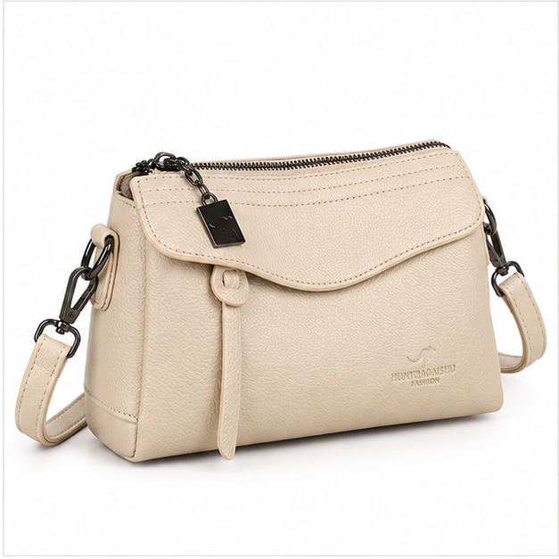 Elegant Beige Textured Crossbody Shoulder Bag-1