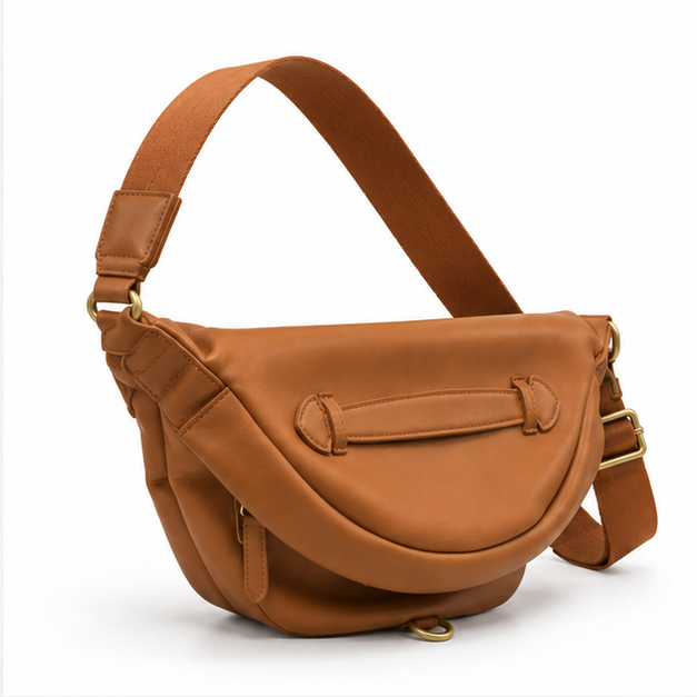 Cognac Crescent Adjustable Everyday Crossbody Bag-1