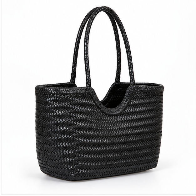 Black Woven Everyday Shoulder Tote Bag-1