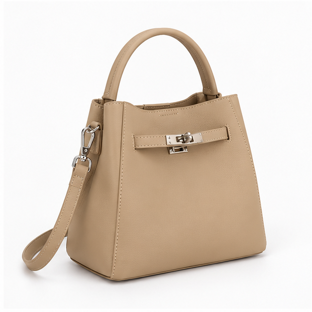 Elegant Taupe Structured Leather Shoulder Handbag-1