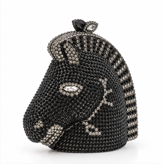 Black Crystal Horse Head Evening Clutch-1
