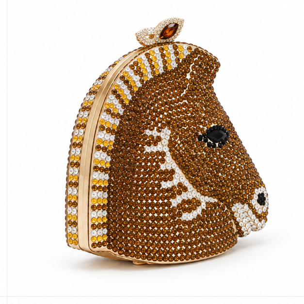 Golden Crystal Horse Head Evening Clutch-2