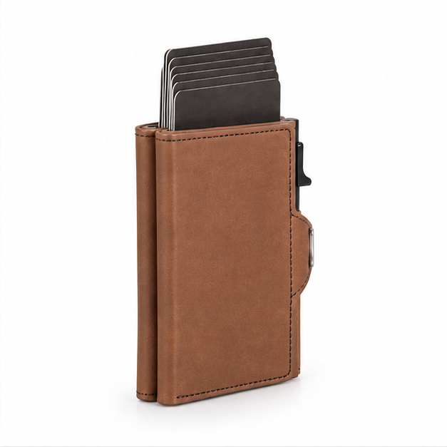 Brown Leather Pop-Up RFID Card Wallet-1
