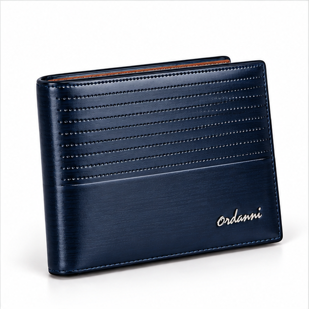 Premium Blue Textured Leather Bifold Wallet-1