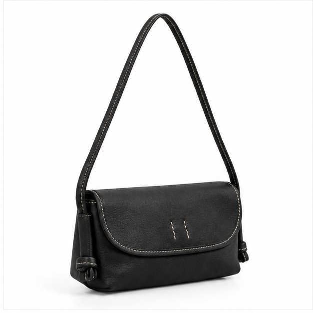 Black Pebbled Leather Minimalist Crossbody Bag-1