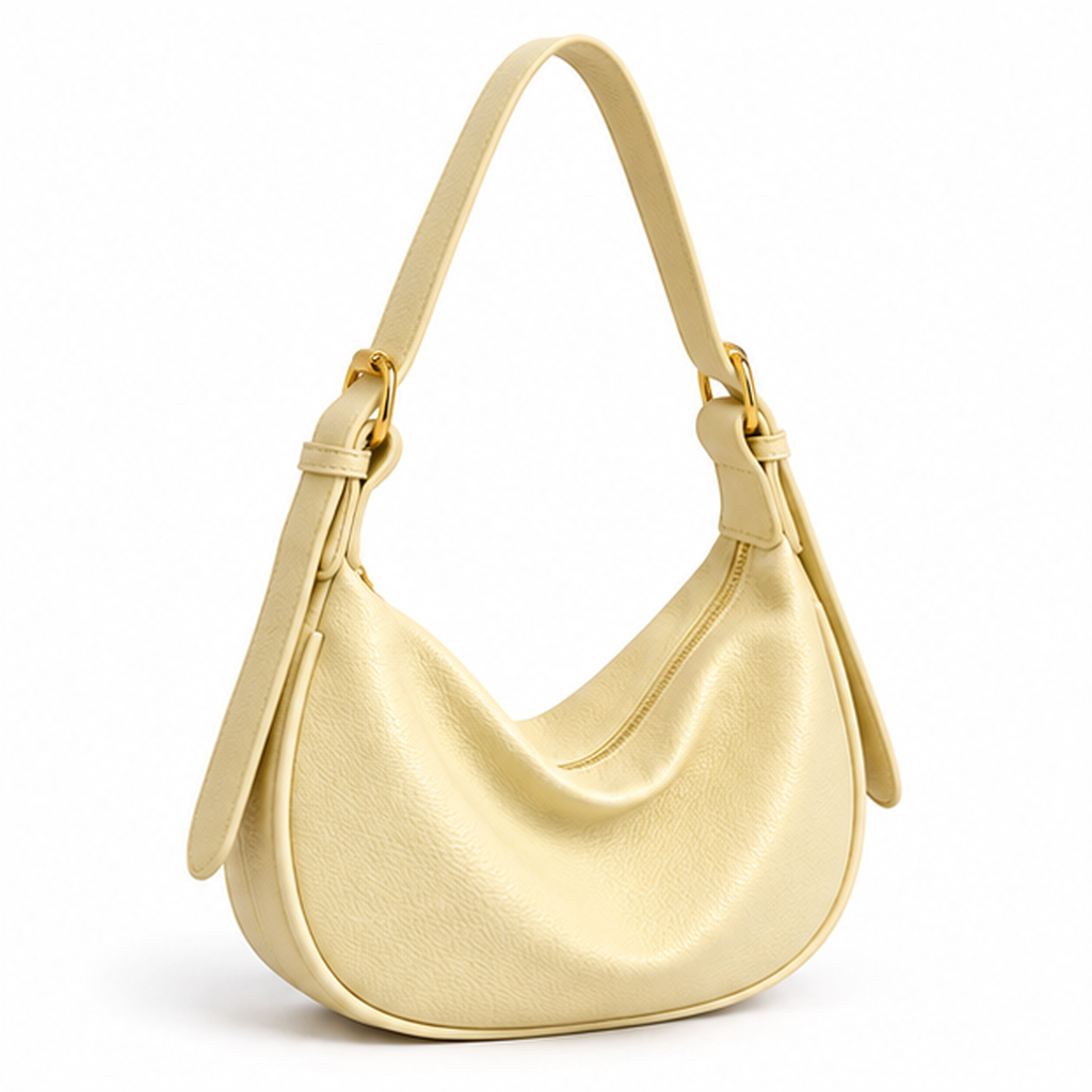 Yellow Crescent Textured Shoulder Hobo Bag-1