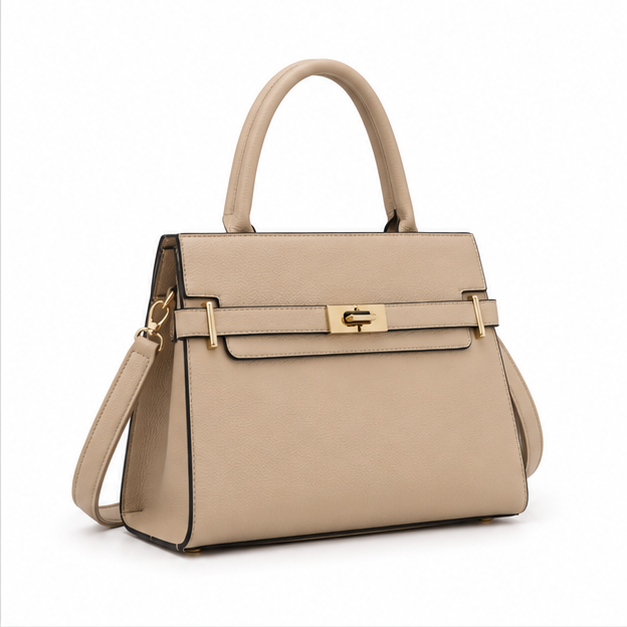 Khaki Structured Top Handle Shoulder Bag-1