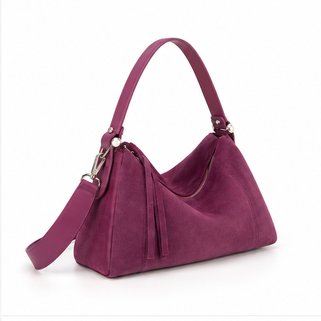 Plum Suede Slouchy Shoulder Handbag Purse-1