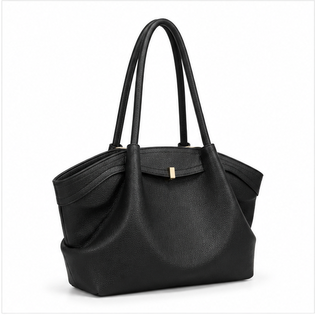 Black Pebbled Leather Elegant Shoulder Tote-1