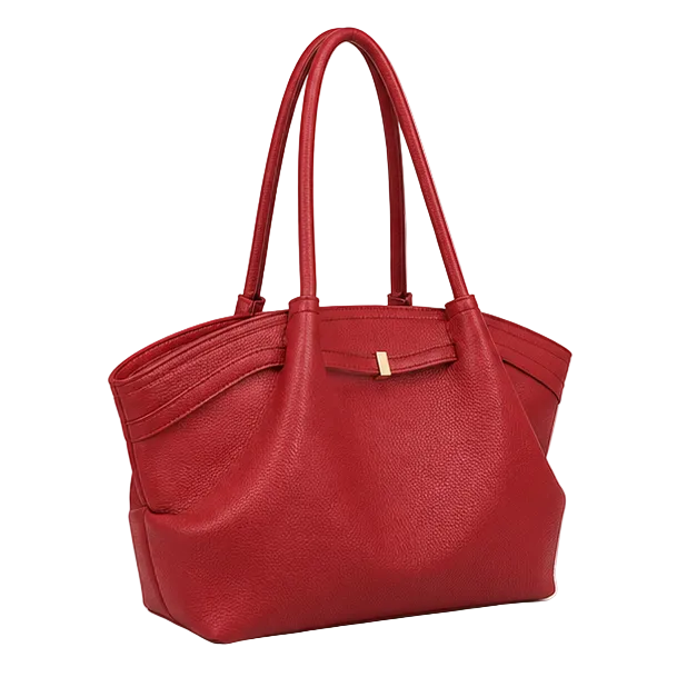 Red Pebbled Leather Elegant Shoulder Tote