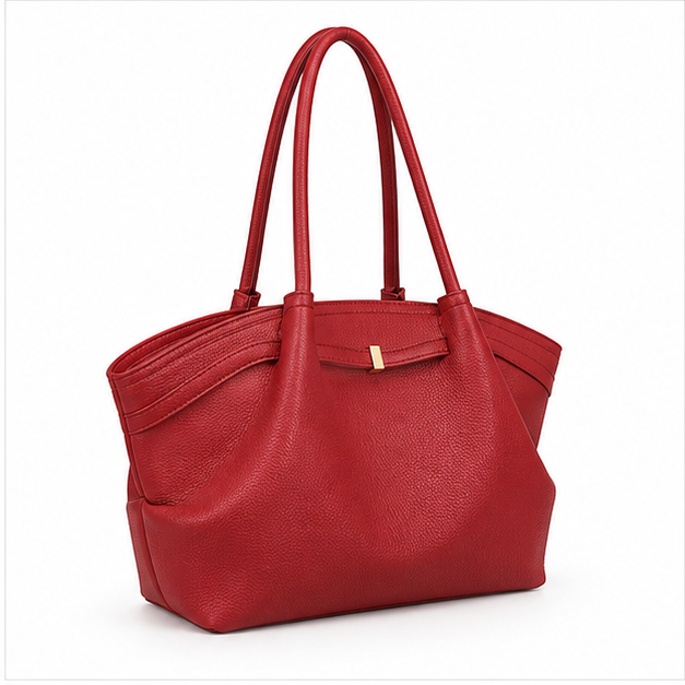 Red Pebbled Leather Elegant Shoulder Tote-1