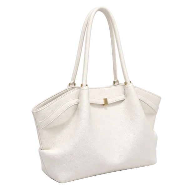 Ivory Pebbled Leather Elegant Shoulder Tote
