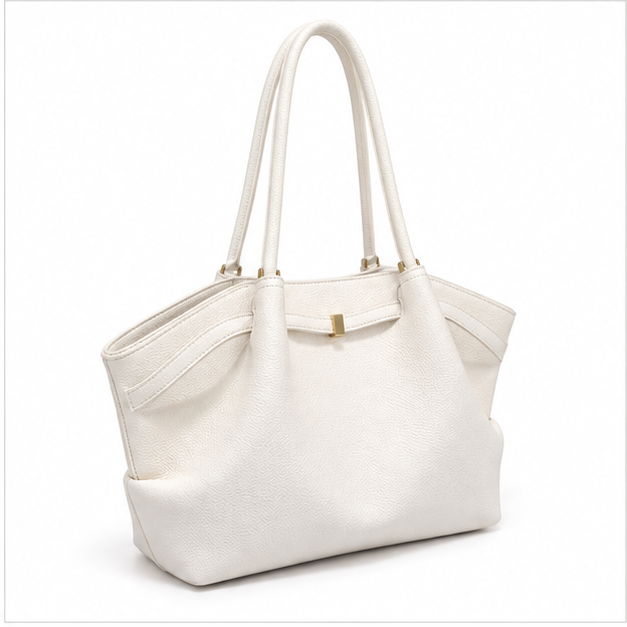 Ivory Pebbled Leather Elegant Shoulder Tote-1