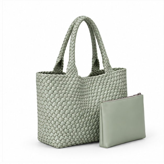 Sage Woven Tote With Matching Pouch-1