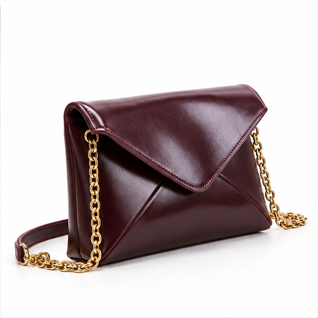 Burgundy Envelope Chain Shoulder Clutch Bag-1