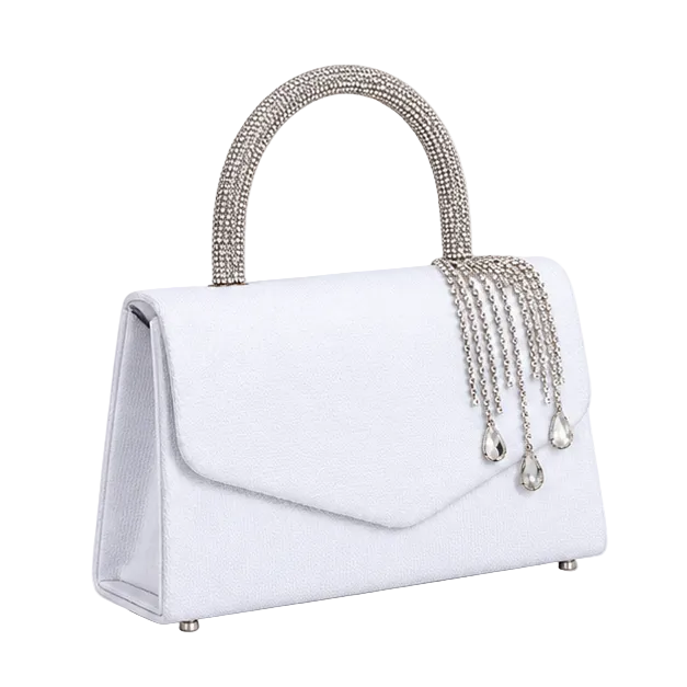 White Crystal Tassel Evening Clutch Handbag