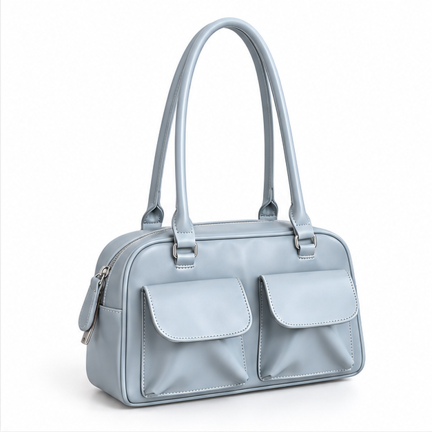 Powder Blue Double Pocket Shoulder Handbag-1