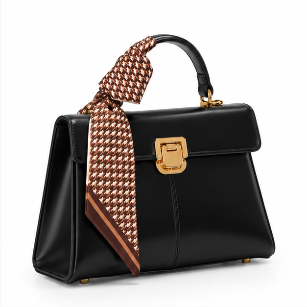 Black Bow Accent Structured Handbag Purse-1
