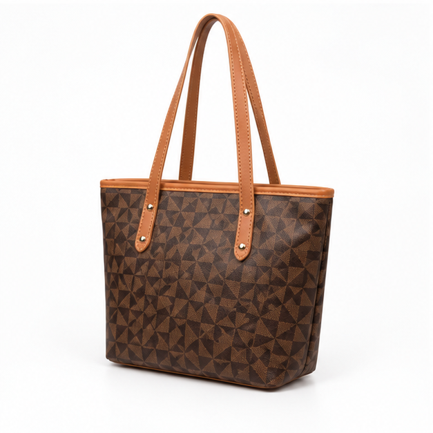 Geometric Brown Pattern Everyday Shoulder Tote-3