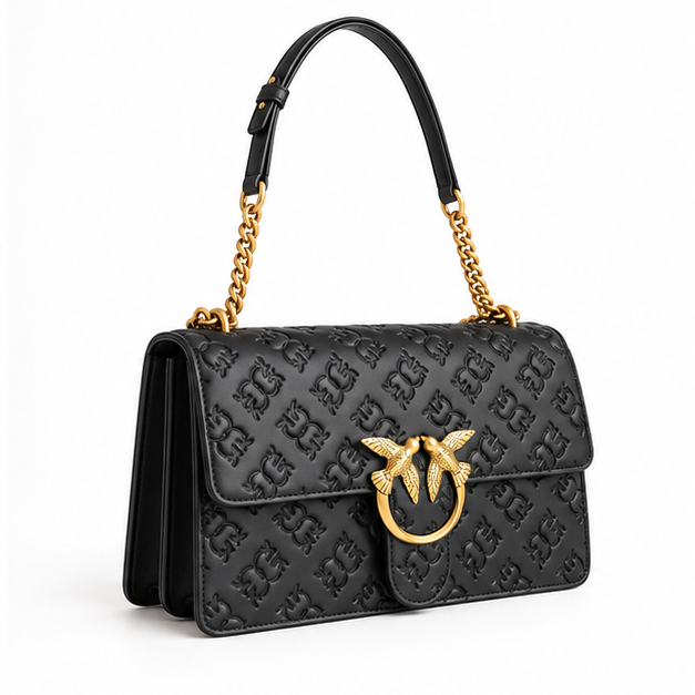 Black Embossed Gold Clasp Shoulder Bag-1