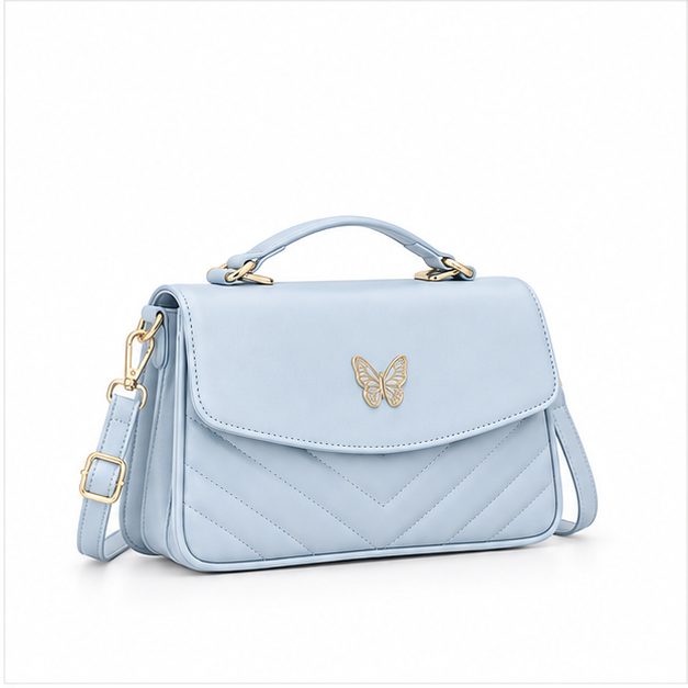 Light Ice Blue Butterfly Quilted Handbag-1
