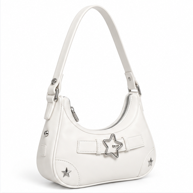 White Star Buckle Crescent Shoulder Bag-1