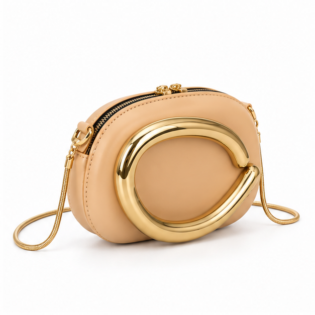 Elegant Khaki Gold Accent Crossbody Bag-1