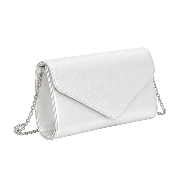 White Silver Chain Envelope Clutch Bag-1