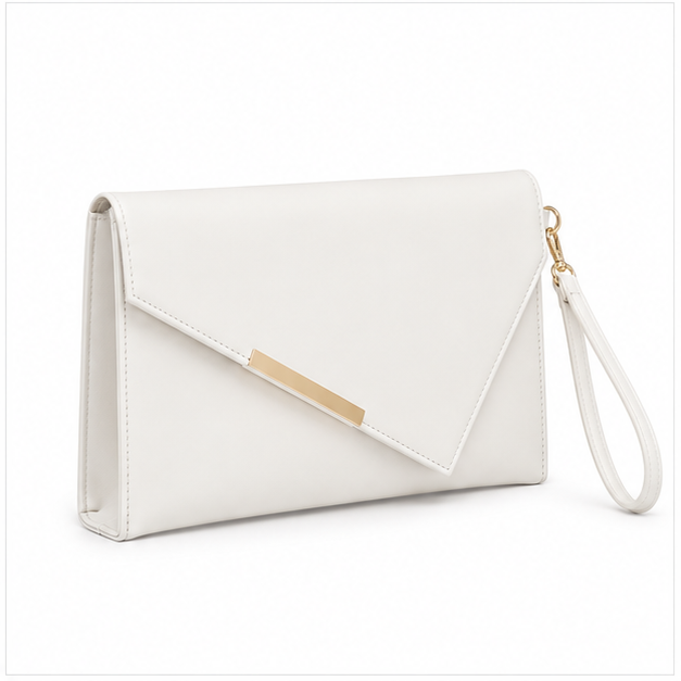 Elegant White Envelope Wristlet Clutch Bag-1