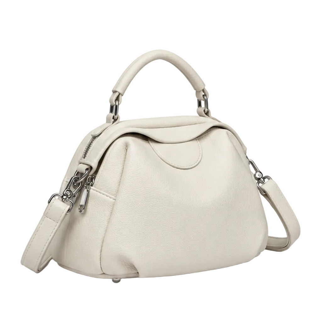 Elegant White Pebbled Leather Top Handle Handbag