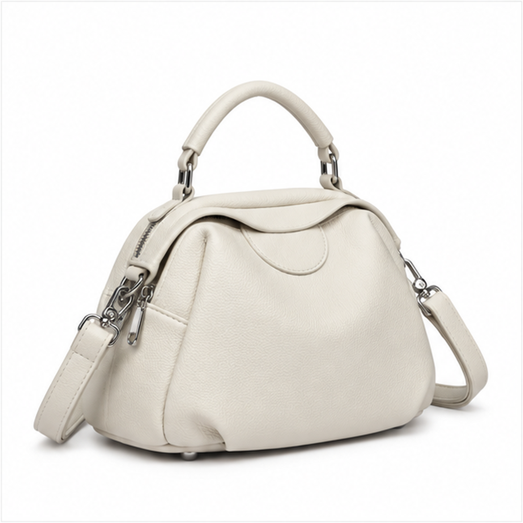 Elegant White Pebbled Leather Top Handle Handbag-1