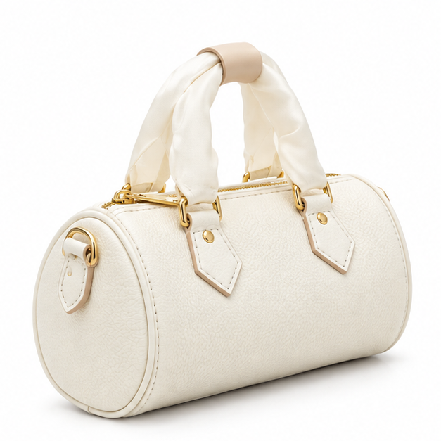 Ivory Barrel Handbag With Gold Hardware-1