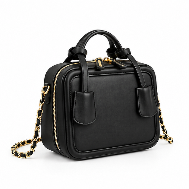 Black Structured Chain Strap Handbag Purse-1
