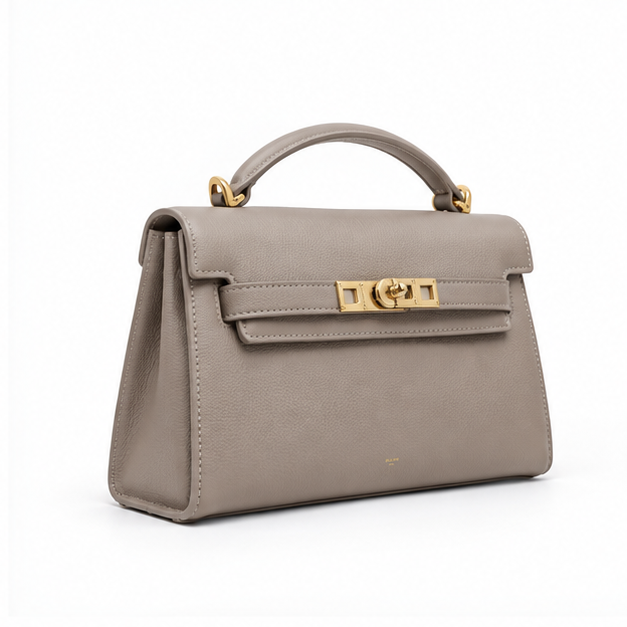 Elegant Taupe Structured Top Handle Handbag-1