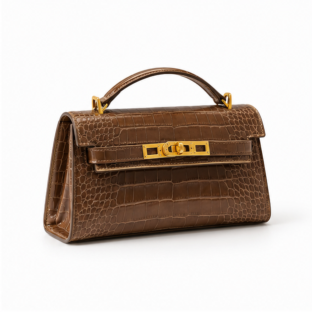 Crocodile Embossed Structured Brown Top Handle-1