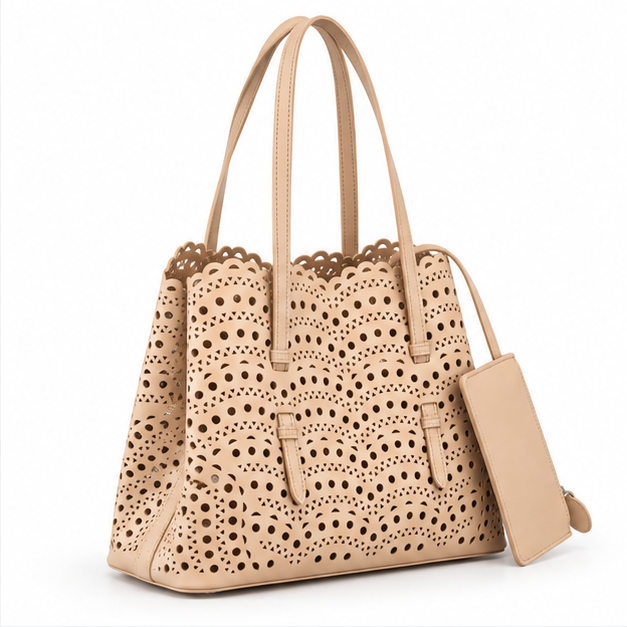 Elegant Laser Cut Structured Tote Handbag-1