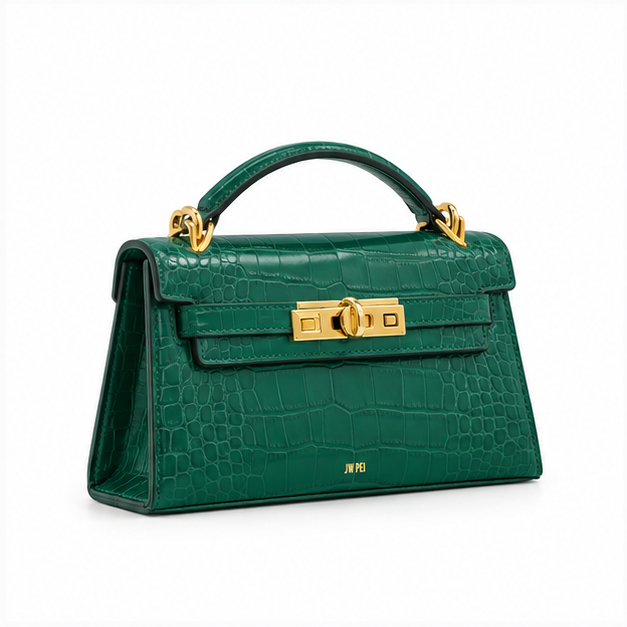 Emerald Croc Embossed Top Handle Handbag-1
