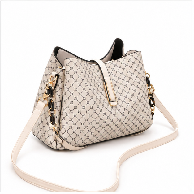 Elegant Khaki Monogram Chain Shoulder Handbag-1