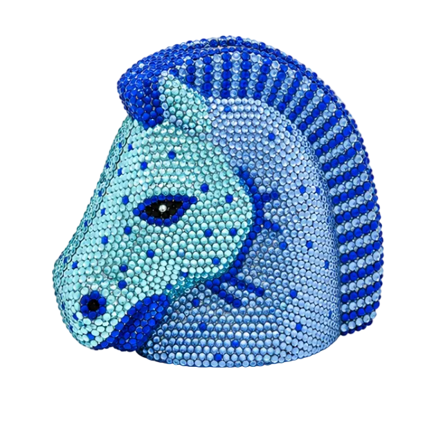 Blue Crystal Horse Head Evening Clutch-1