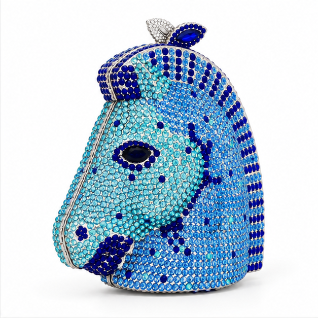 Blue Crystal Horse Head Evening Clutch-1
