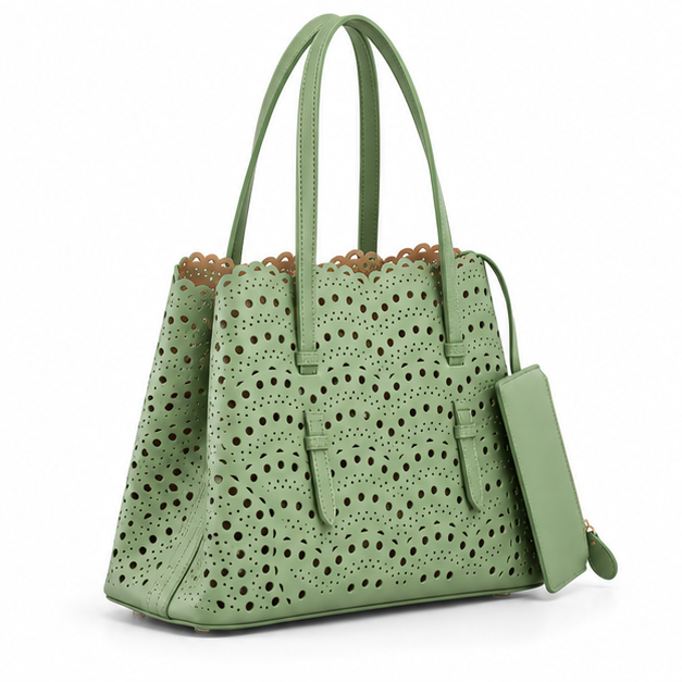 Sage Green Laser Cut Tote Bag-1