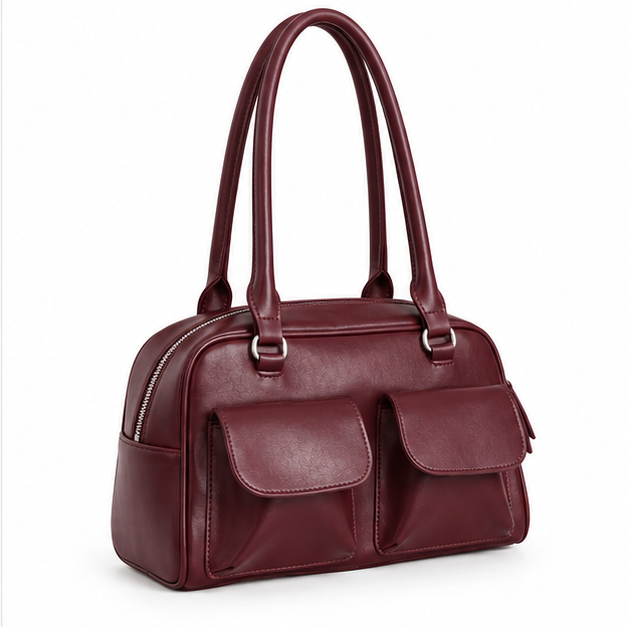 Burgundy Double Pocket Structured Shoulder Bag-1