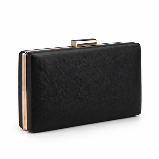 Elegant Black Textured Rectangular Clutch Bag-1