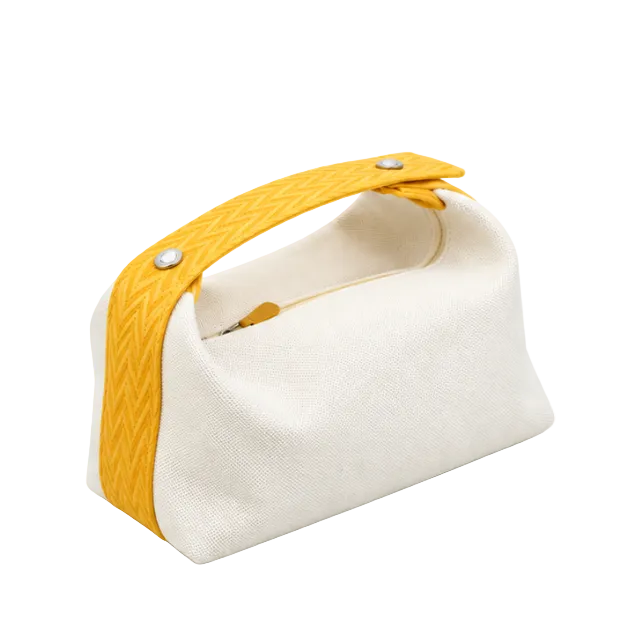 Yellow Strap Cream Canvas Handbag Tote-1