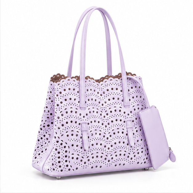 Lavender Laser Cut Elegant Tote Handbag-1