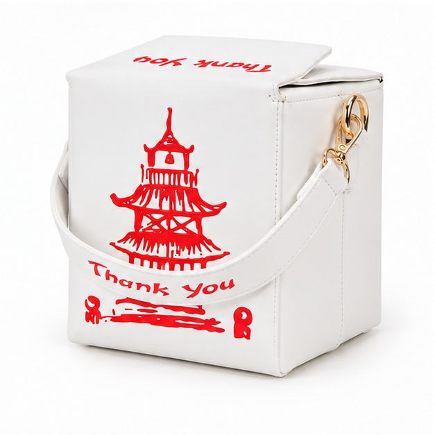 White Pagoda Print Box Shoulder Bag-4