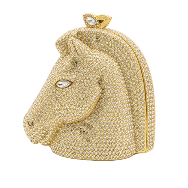 Golden Crystal Horse Head Evening Clutch-1